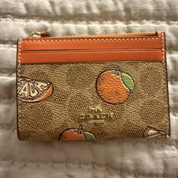 New Coach Wallet ID Card Case Orange Signature Print 