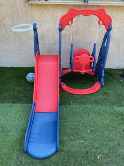 3 in 1 Toddler Slide & Swing Set with Basketball Hoop & Ball - Delivery for a Fee - See My Items