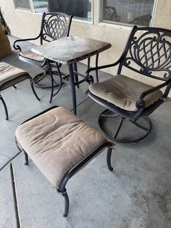 5-Piece Mosaic Marble Bistro Set with Swivel Chairs & Ottomans