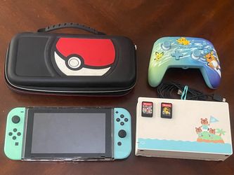 Nintendo Switch Animal Crossing Bundle + Mario Kart Deluxe 8 + Mortal Kombat 11 + Pokémon Case & Controller