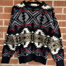 Vintage London Fog Aztec Design Acrylic Knit Sweater