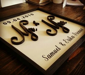 Mr & Mrs 3D Wood frame. Beautiful gift for any occasion. 20x20 inches