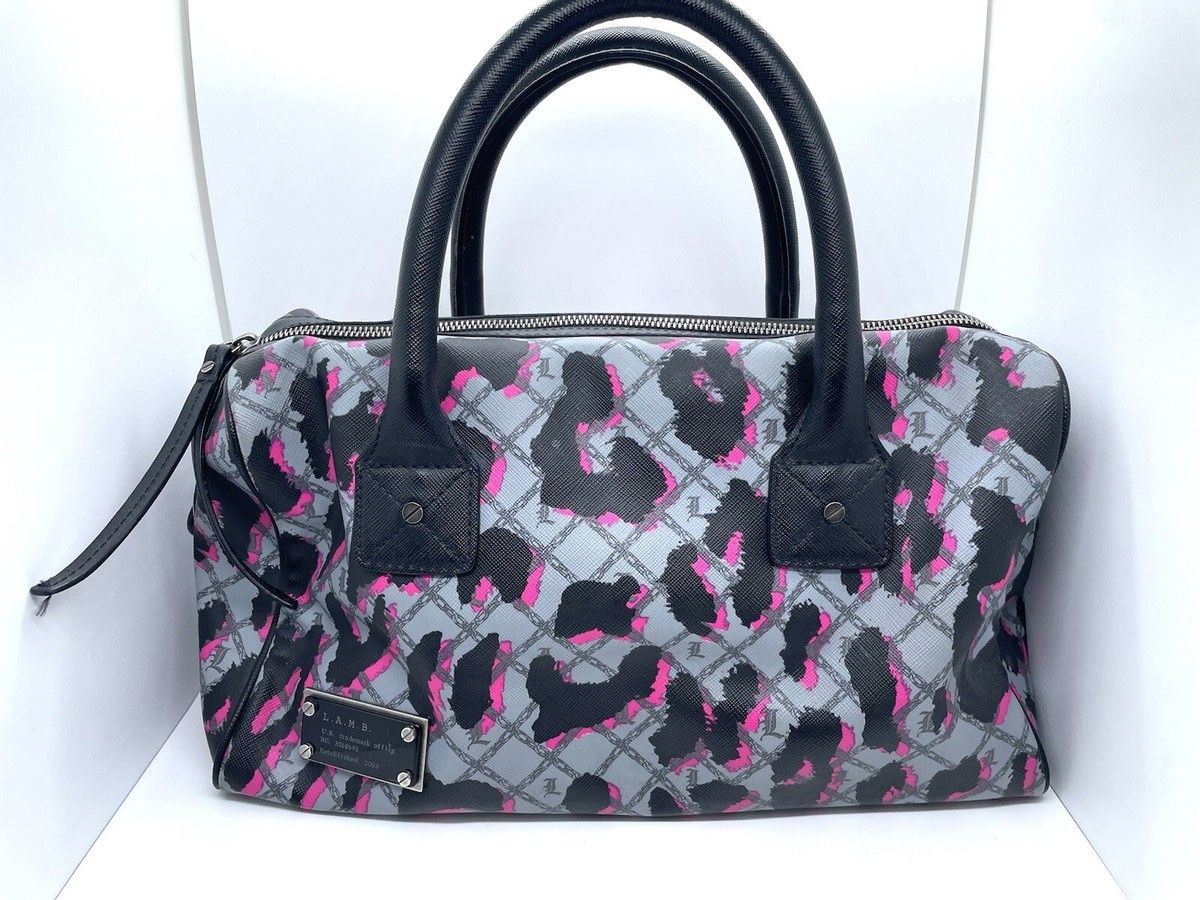 L.A.M.B Lamb Gwen Stefani Pink Leopard Print Y2K Logo Duffle Bowling Bag RARE