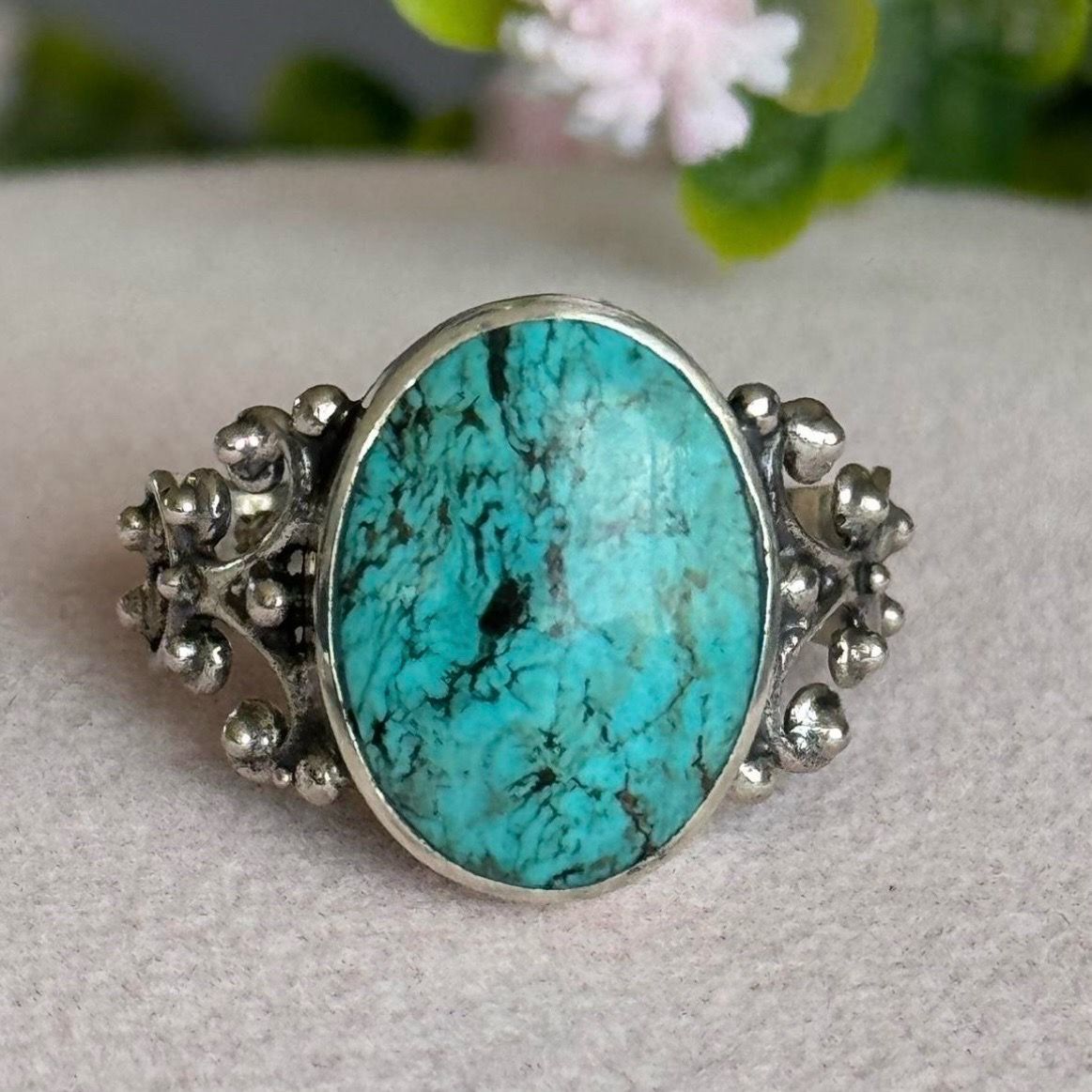 Blue Stone 925 Sterling Silver Ring (Size 8 1/2 - 9 )