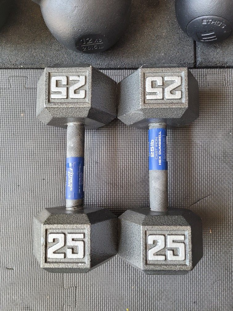 Hex Dumbbells (2x25Lbs) for $50 Firm (Walnut 91789)