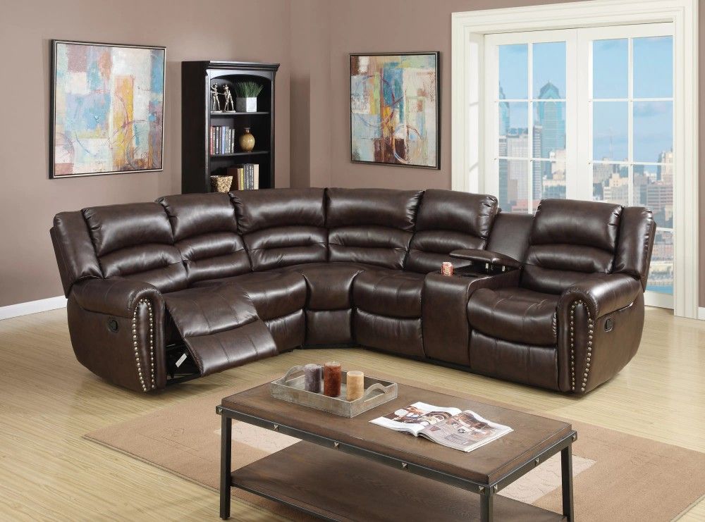 Brand New Brown Leather Reclining Sectional Sofa