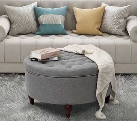 32in Round Tufted Flip-Top Storage Ottoman coffee table