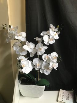 Artificial White Orchid Arrangement in White Pot