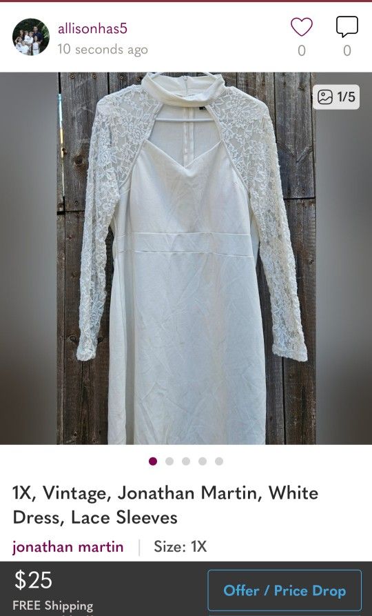 1X, Vintage, Jonathan Martin, White Dress, Lace Sleeves