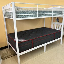 👧🏼🧒🏼👦🏿🧑🏾 Twin over Twin Metal Bunk Bed with 2 Mattresses 