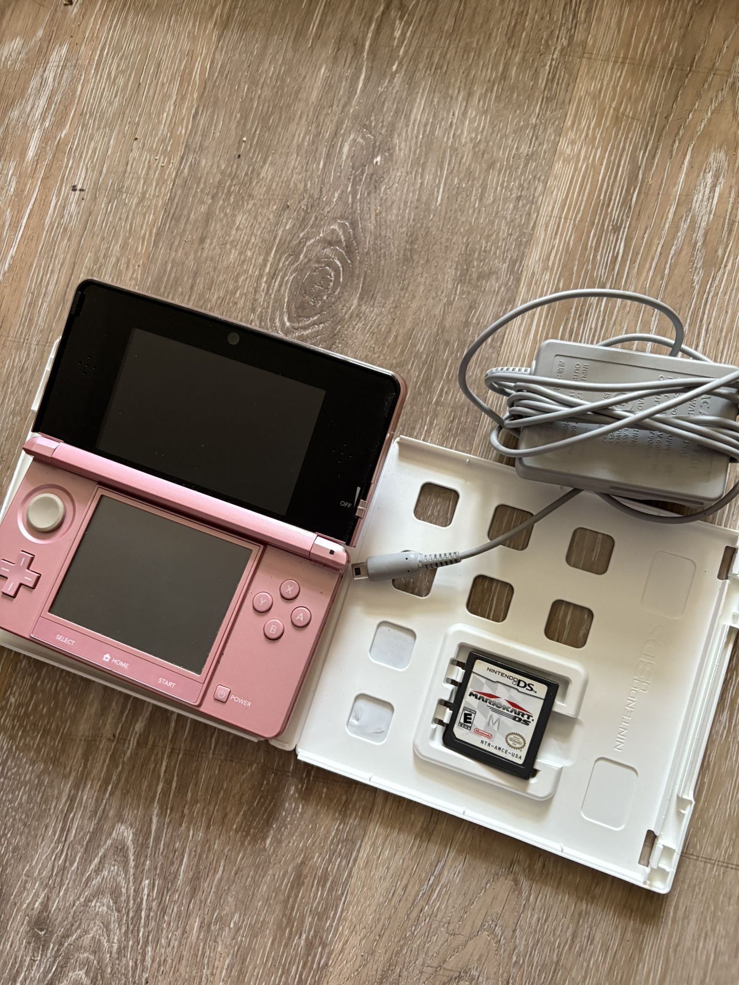 Pearl Pink Nintendo 3DS With Charger And ORIGINAL MarioKart DS Game