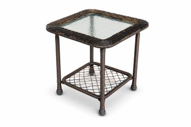 Set of 2 Wicker Glass Top Side Tables – Coastal End Tables / Nightstands