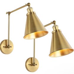 Set of 2 Brass Hardwired Light Fixture Up Down Metal Shade