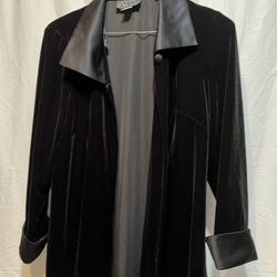 Alex Evenings Black Velvet Tunic Evening Dress Jacket Womens Large satin cuffs