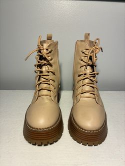 Beige Platform Lace-Up Combat Boots