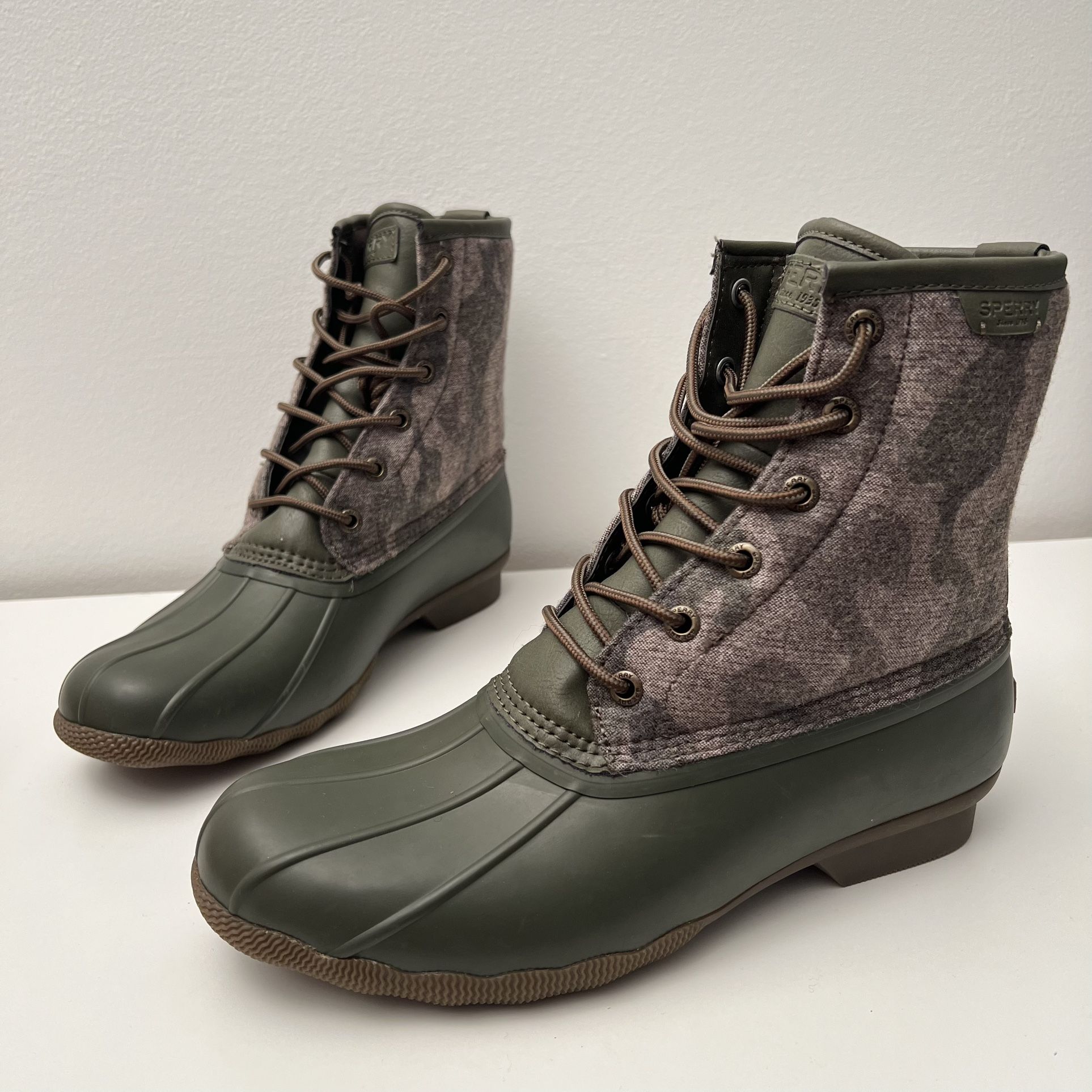 Sperry Saltwater Rain Boots Olive Green/Camouflage Water Resistant