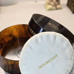 Vintage Houbigant Paris Powder Box with Original Puff – Tortoiseshell Style, 5"