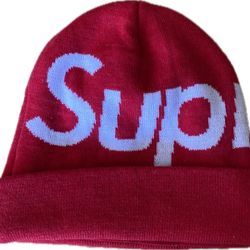 Supreme Red Big Logo Beanie FW14 Knit Hat Rare