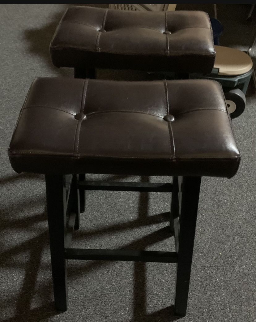Two 28” Tall Wooden Stools - Padded Seat Is 18” X 10”