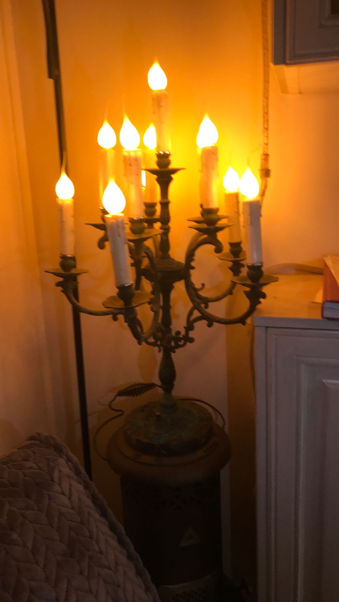 Antique bronze Gothic lamp With Marble Base 28”