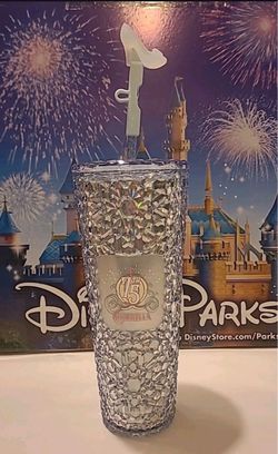 Disney Parks Cinderella 75th Anniversary Starbucks Tumbler Glass Slipper Straw