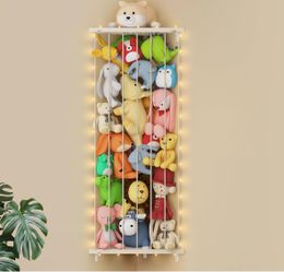 Corner Stuffed Animal Storage Net - Stuffed Animals Holder with Light - Plush Organizer Hanging Stuffed Animal Hammock with Adjustable Length for Bedr