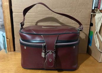 Burgundy Leather Train Case Handbag