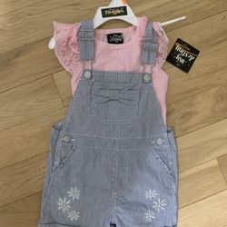 Little Girls Size 4T Overall Shorts & Tshirt Outfit