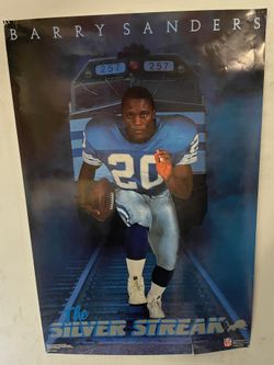 Vintage 1990s Barry Sanders Detroit lions silver streak poster