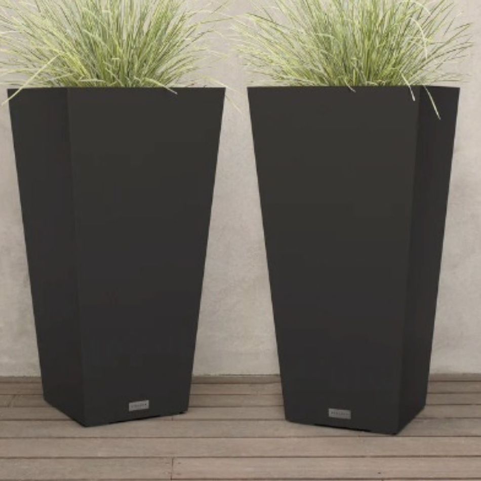 VERADEK Indoor/Outdoor 30" Planters (pair) w/ Saucer Tray Inserts ~ Black