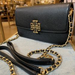 New Authentic Britten Chain Wallet W Wristlet Black Crossbody Strap Purse Bag
