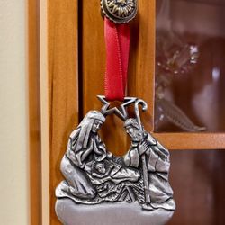 Gloria Duchin Pewter Art Christmas Nativity Ornament Mary, Joseph Star of David Religious Vintage