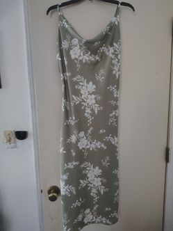 Sage Green Floral Satin Slip Midi Dress