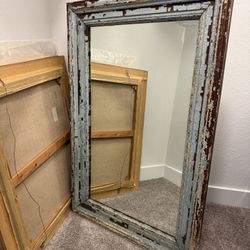 Antique Extra Large Mirror Blue Green 
