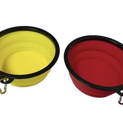 Large Portable Collapsible Pet Bowl, Foldable Food & Water Dish for Dogs & Cats, Ideal for Travel, Hiking, Camping & Outdoor Activities (Red + Yellow)