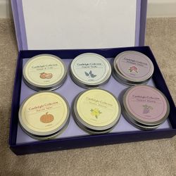 Candlelight Collection Set Of 6 Beautifully Scented Candles 6oz In Silver Tin
