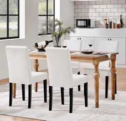 Set of 4 White Leather High-Back Dining Chairs / modern white dining chairs / set of 4 dining chairs