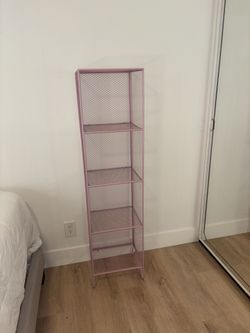 Pink Mesh Metal Bookshelf With Cubbies 