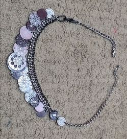 Multi-disc charm silver and bronze tones necklace