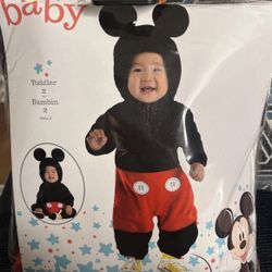 Disney Baby Mickey Mouse Costume Toddler Size 2 Jumpsuit Headpiece