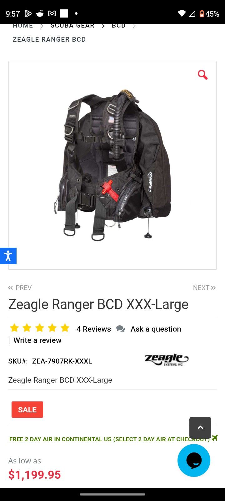 Zeagle Stiletto Scuba BCD (Buoyancy Control Device