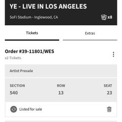 YE LA CONCERT 4/1 - 500 LEVEL - 2 TICKETS