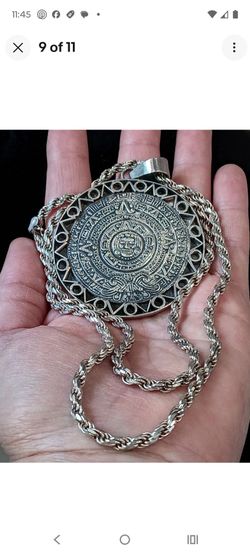 "Taxco" Stirling Silver Aztec Medallion & Rope Necklace