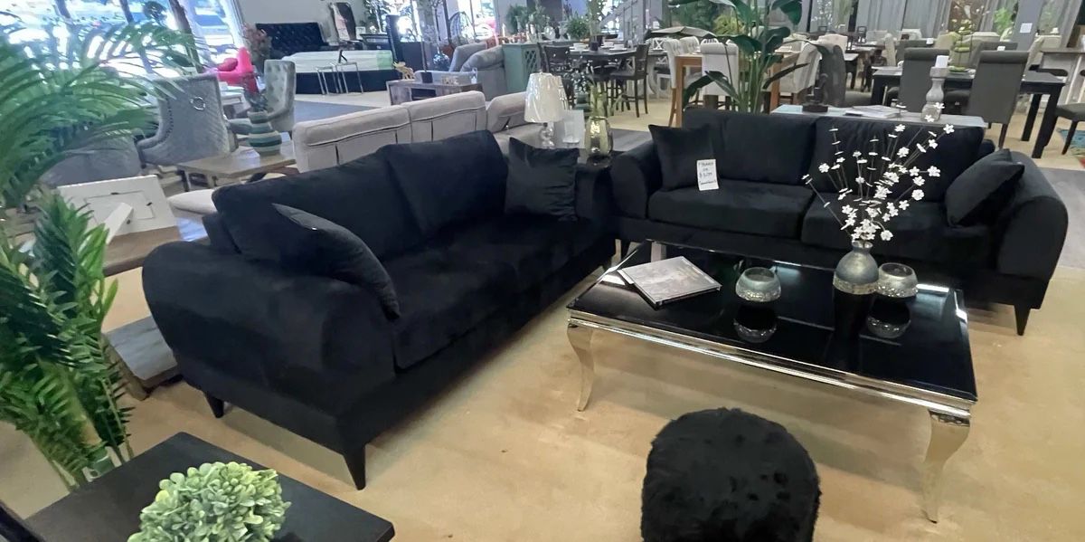 🦋Showroom,Fast Delivery, Finance,Web🦋Pyramid Black Velvet Sofa & Loveseat 2pc Comfortable Couch 