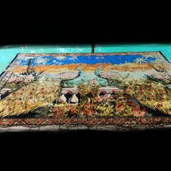 Large 69" x 47" Vintage Old World Peacock Tapestry Flower Art Bird Picture Painting Decor Distressed Bohemian Boho 004