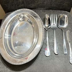 Antique Silver Plate & 4 Silverware