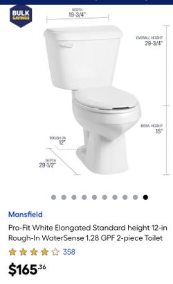 Mansfield Pro-Fit White Elongated Standard height 12-in Rough-In WaterSense 1.28 GPF 2-piece Toilet