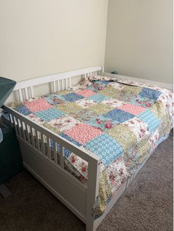 White Wood full and twin bed frame and mattresses