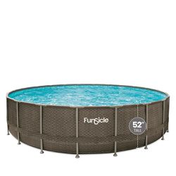 Funsicle 22 ft Oasis Designer Above Ground Frame Swimming Pool, Dark Double Rattan, Round, Age 6 & up