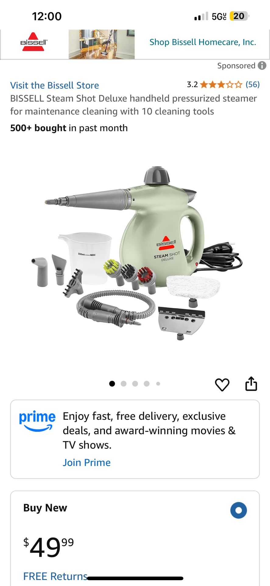 BISSELL Steam Shot Deluxe handheld pressurized steamer